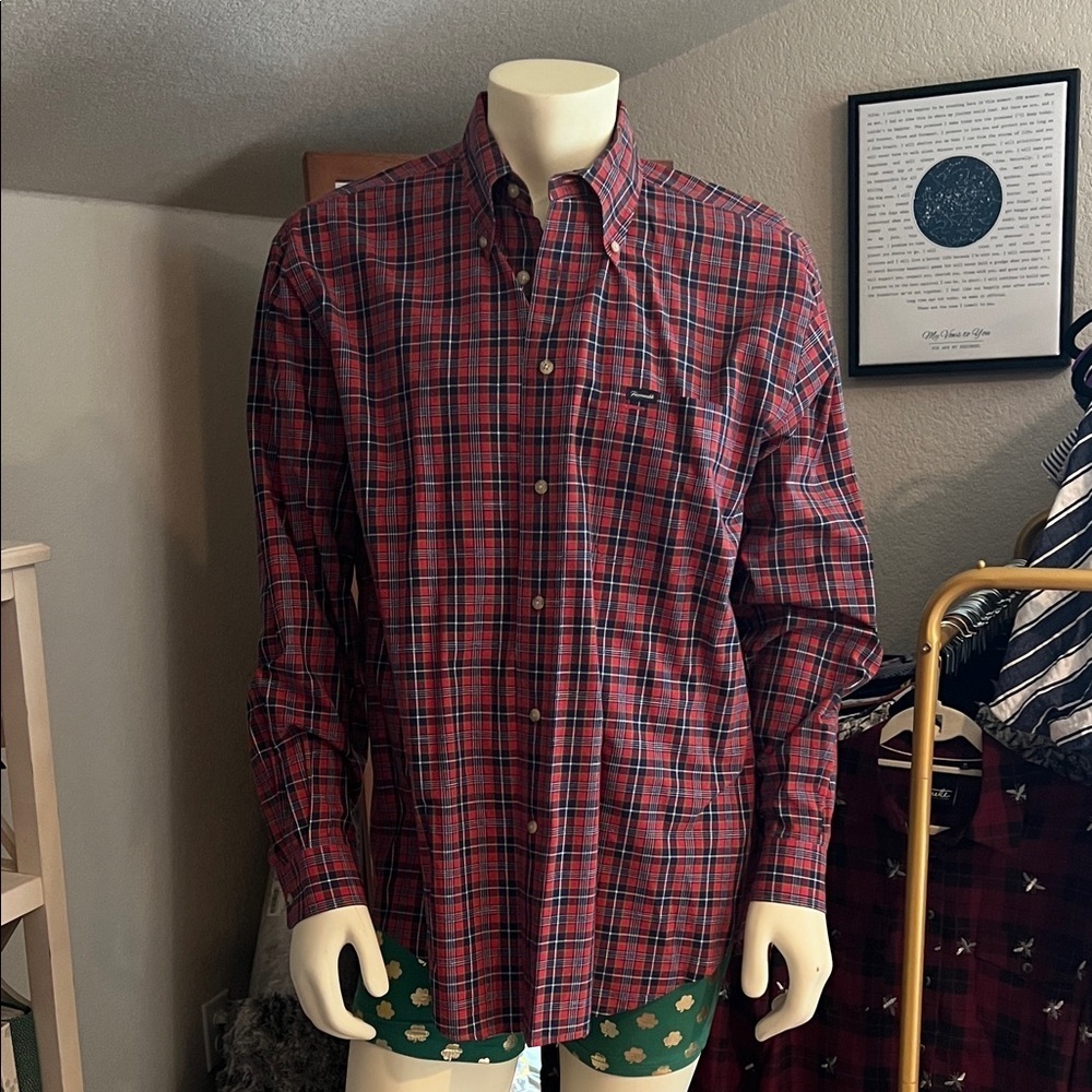 Faconnable Red and Blue Plaid Button Down Shirt
